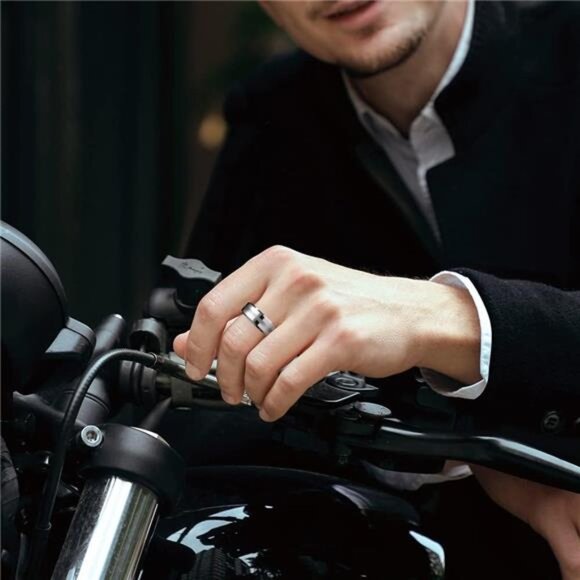 Classic 8mm Tungsten Carbide Ring Black/Silver/Gold Brushed Two Grooved Center - Picture 5 of 7